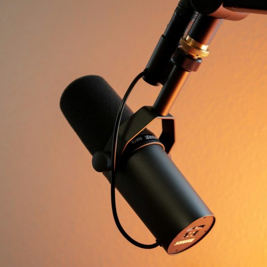 black and silver microphone on brown wall